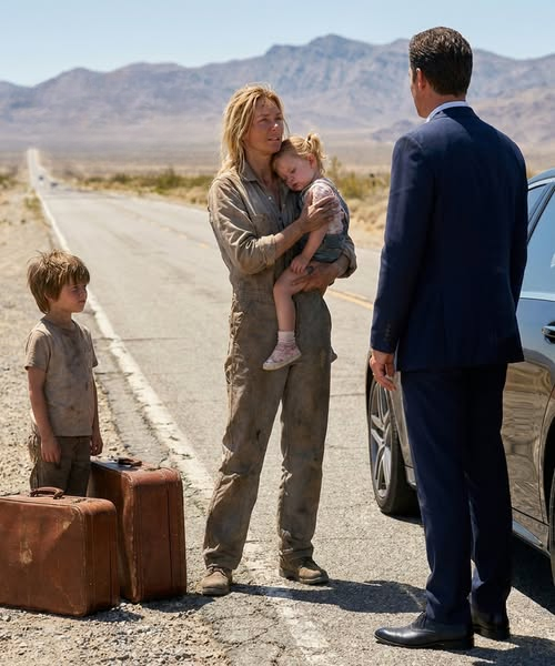 As I stood beside a lonely highway with my two hungry children, a billionaire’s sleek black sedan suddenly pulled up in front of us.